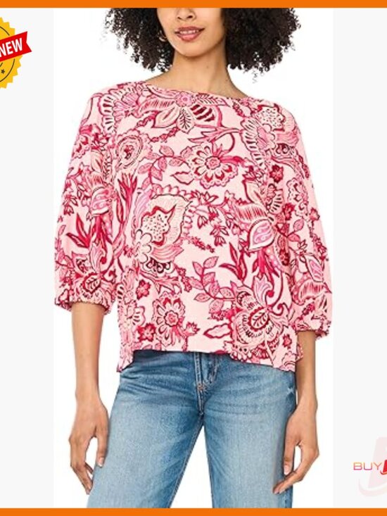 Tops - Raglan Puff 3/4 Sleeve Blouse, Regular Fit, Hand Wash Only